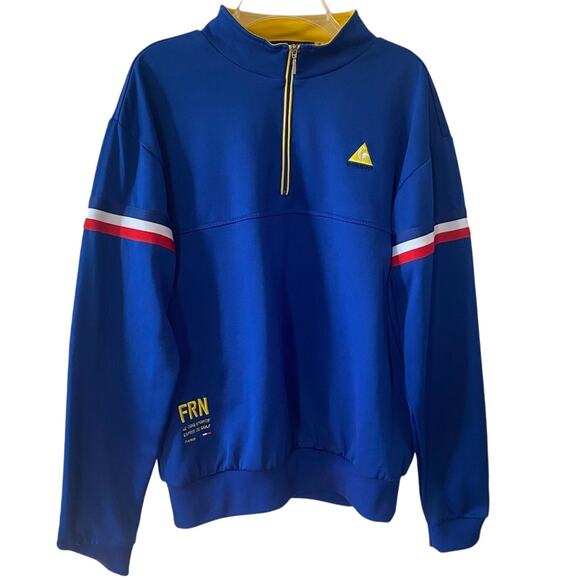 Le Coq Sportif Golf Men's Jacket Pullover 1/4 Zip Blue Yellow France Size Large - Picture 1 of 15